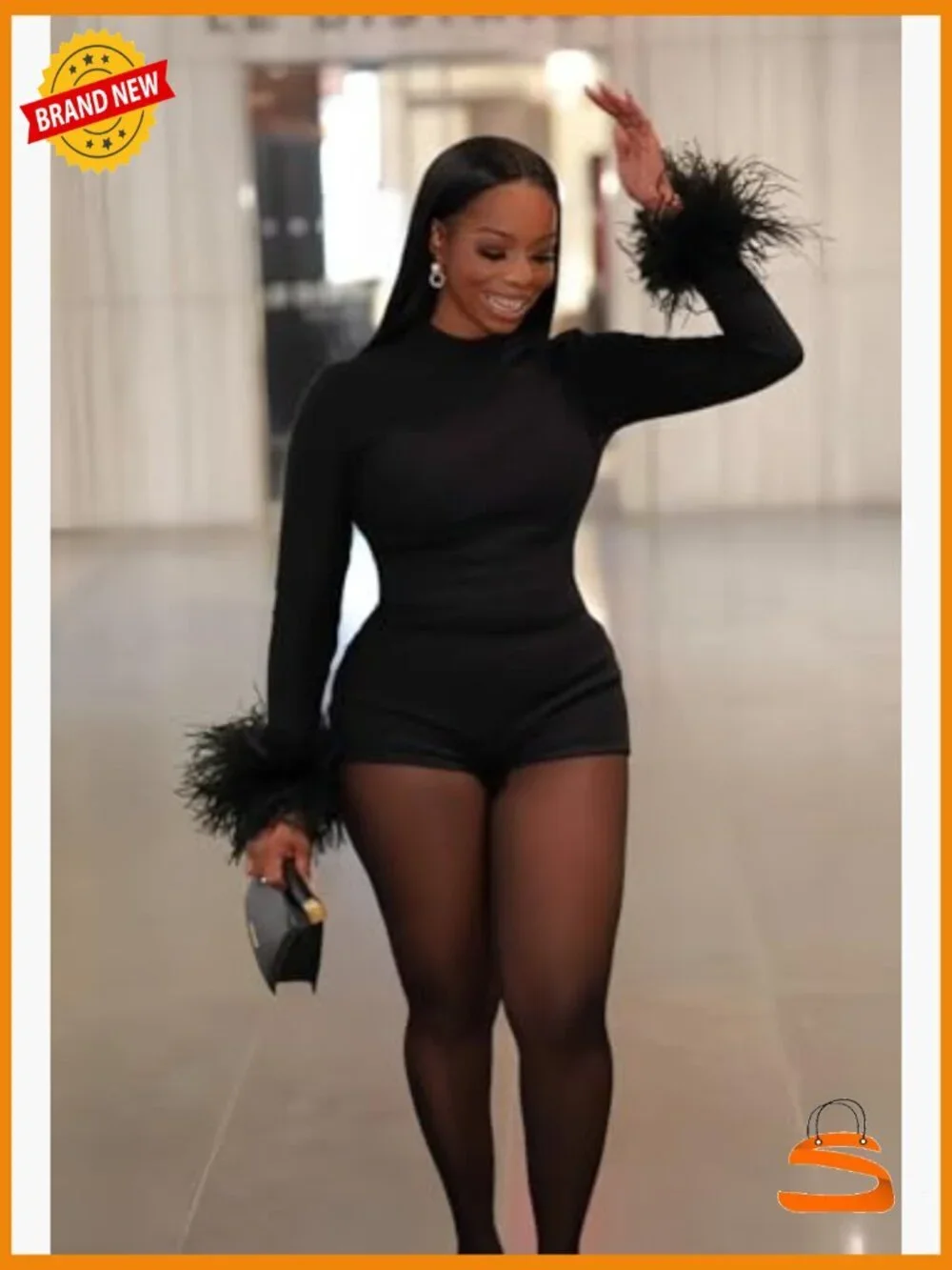 Long Sleeve Backless Bodycon Short Jumpsuit Party Romper